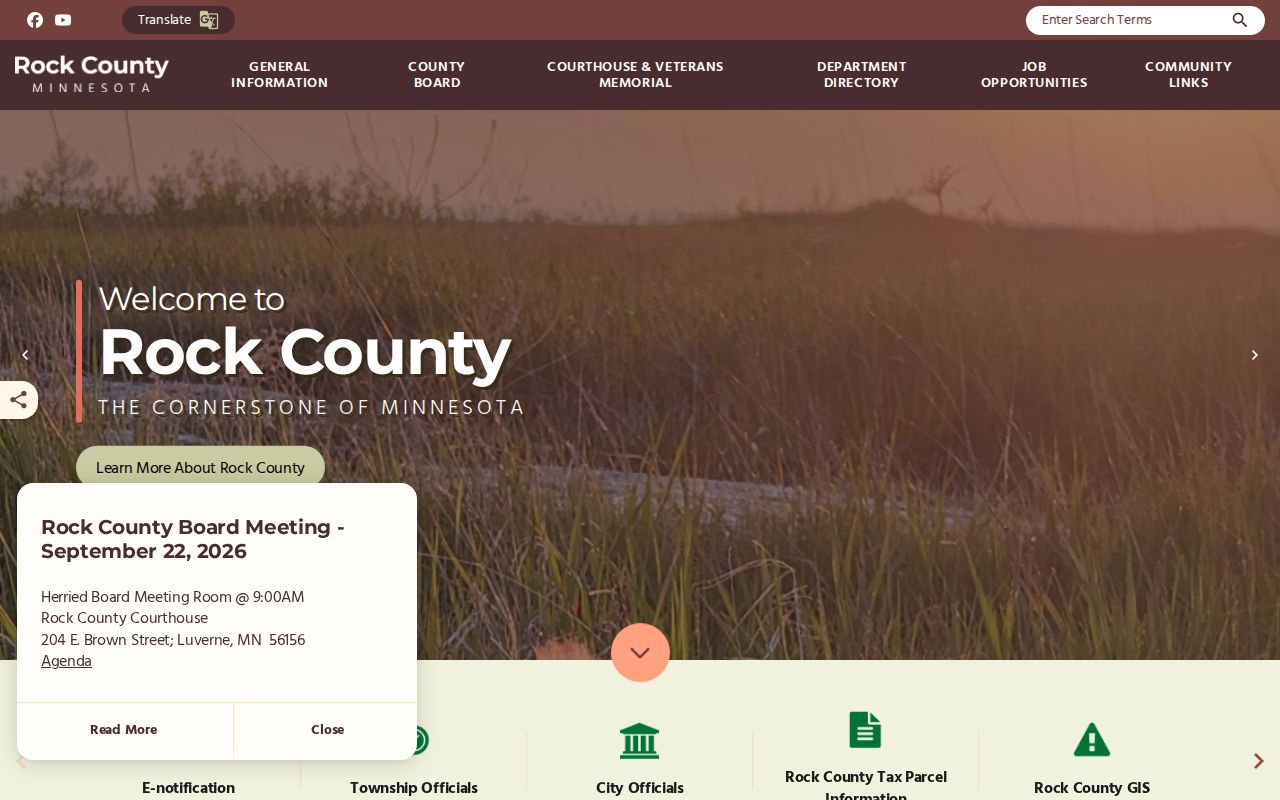 Rock County warrant records research showing the Rock County government home page