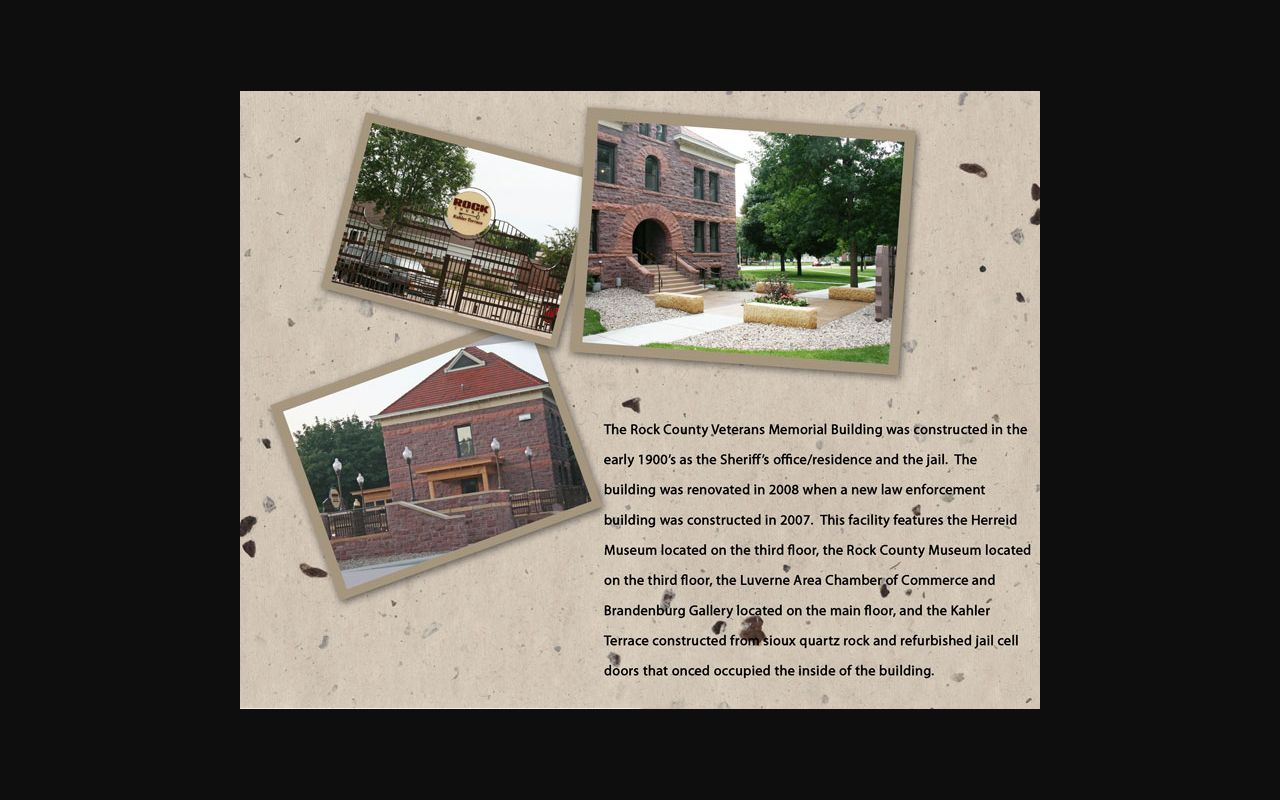 Rock County municipal warrant research showing the county courthouse and veterans memorial building