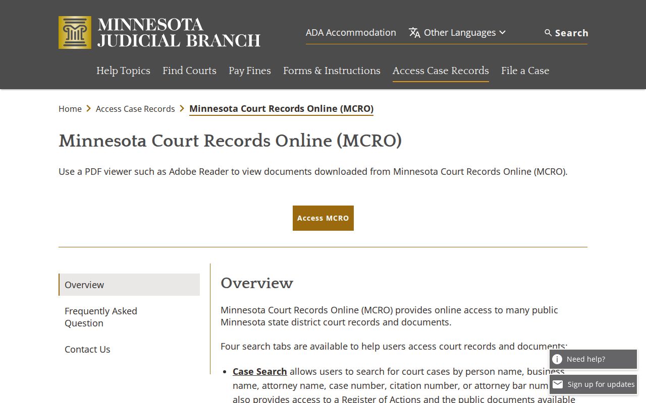 Rock County warrant lookup research showing the MCRO scope and record warning page