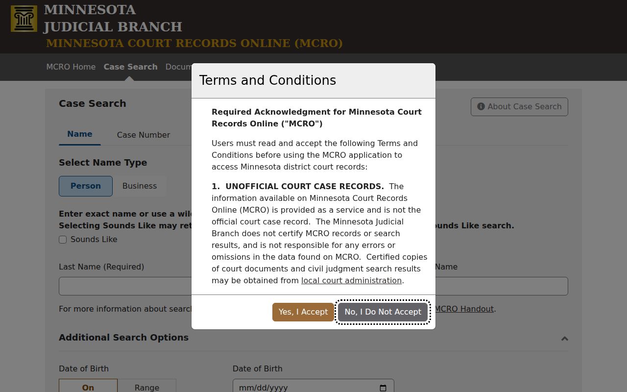 Rock County warrant lookup research showing the MCRO search mode tabs