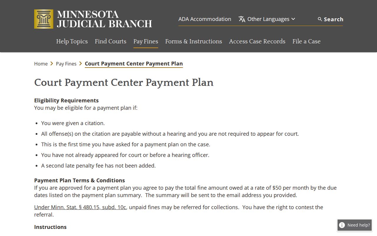 Rock County traffic warrant search research showing the payment plan request form