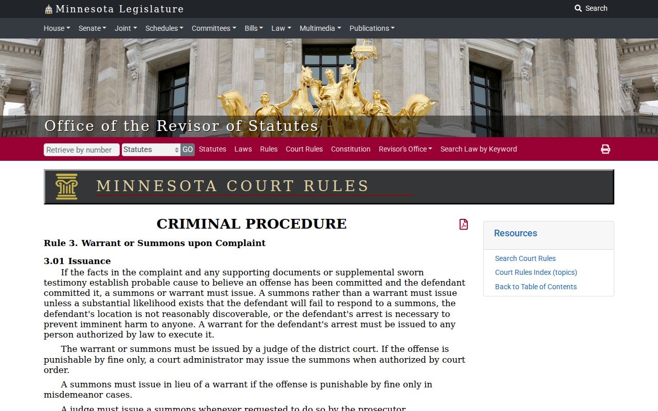 Rock County arrest warrant search research showing the complaint and summons rule text