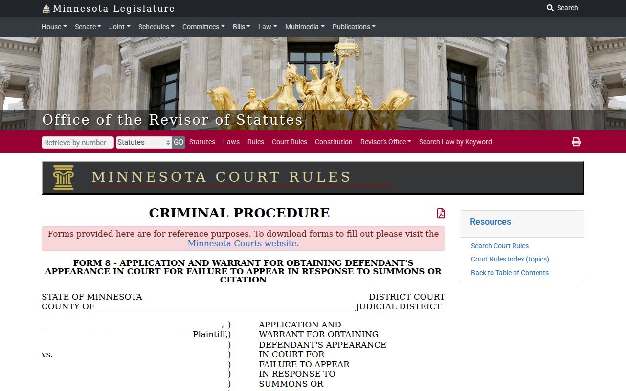 Rock County bench warrant search research showing the Rule 8 failure to appear warrant form