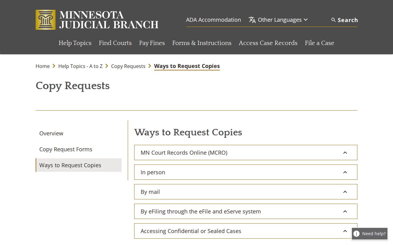 Rock County municipal warrant research showing court record copy request options