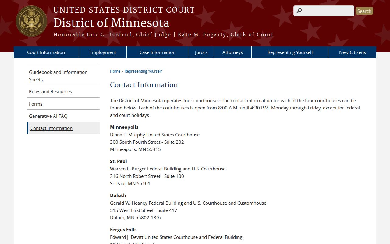 Rock County arrest warrant search research showing federal courthouse addresses and hours